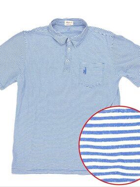 Johnnie O West Coast Prep Polo Shirt Boys Youth 14 Blue White Pocket Striped